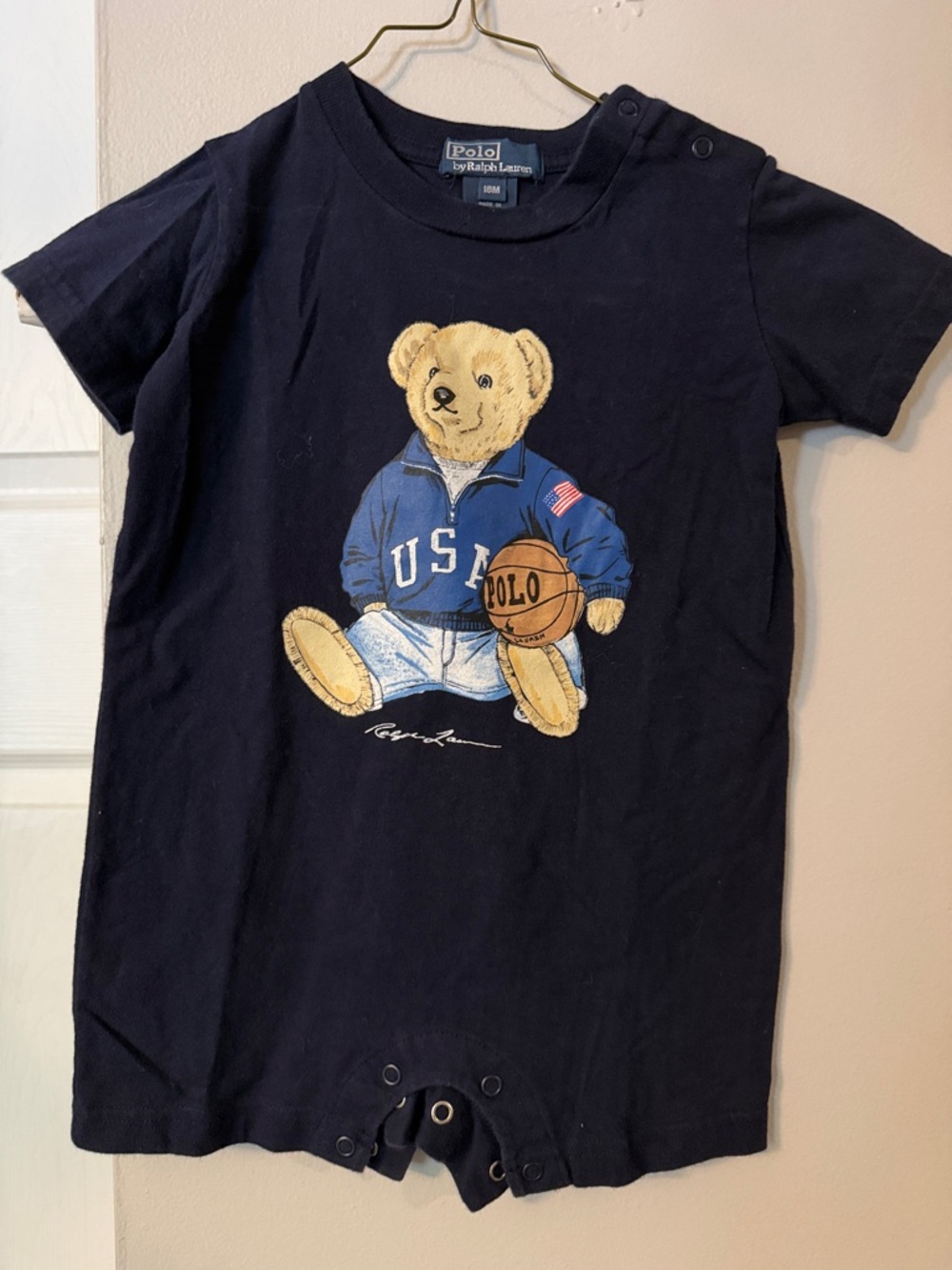 VTG Polo by Ralph Lauren Navy Teddy Bear USA Tee Romper